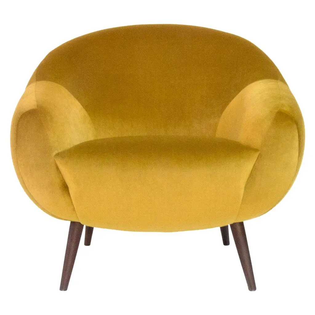 Niemeyer Armchair, Velvet And Brown Oak, Insidherland By Joana Santos Barbosa