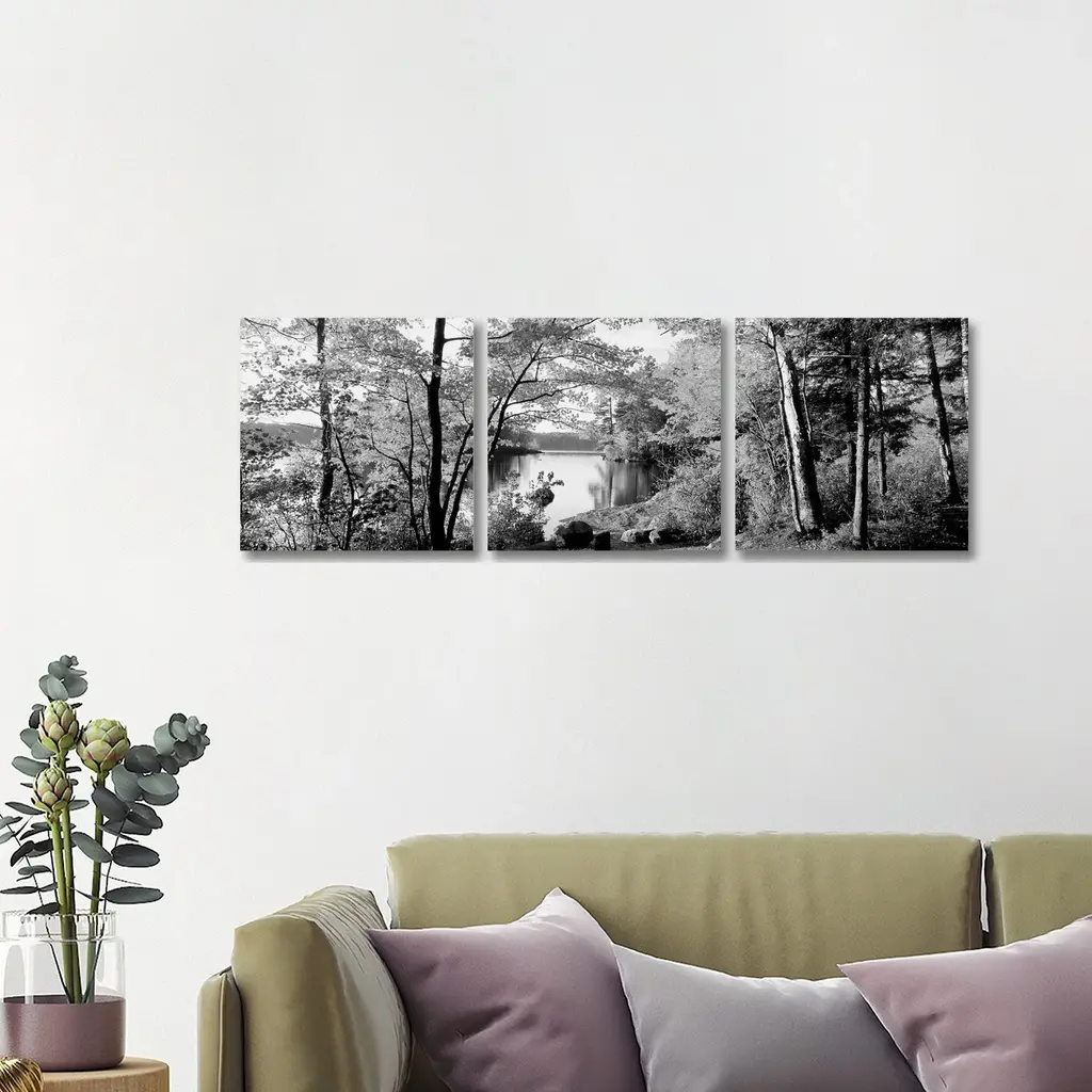 Icanvas "Lakeside Trees, Great Sacandaga Lake, Adirondack Mountains, New York" By Panoramic Images 3-Piece Canvas Wall Art Set - 16x48x1.5