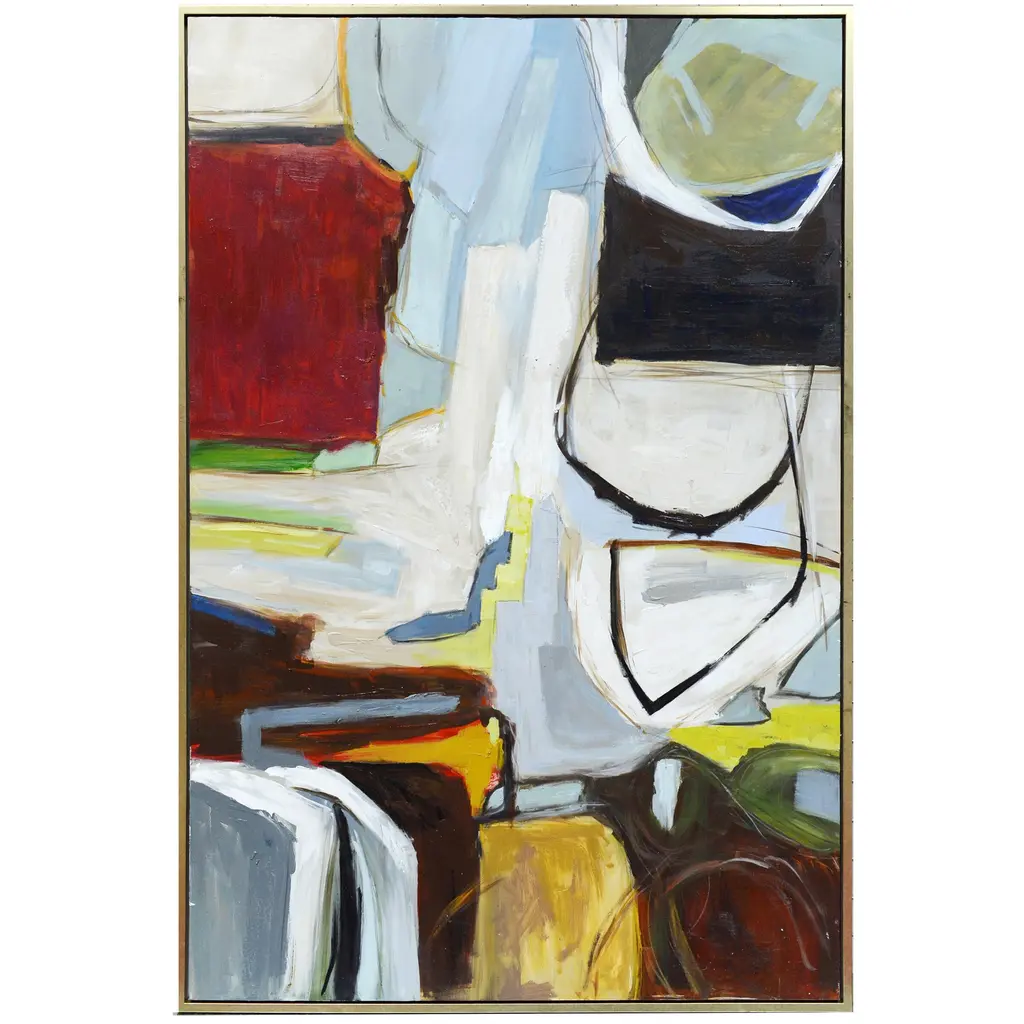 Harp & Finial Ares Multicolored Hand Painted Abstract Small Framed Canvas Art- Small - 32 X 42 - Wood - Gold