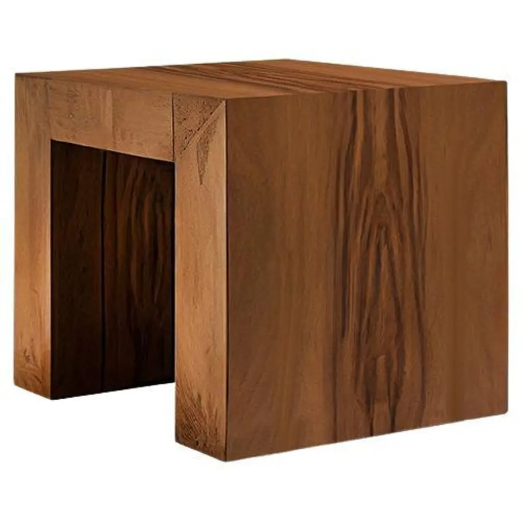 Brutalist Side Table Or Night Stand In Old Wood Finish, Auxiliary Table Elefante