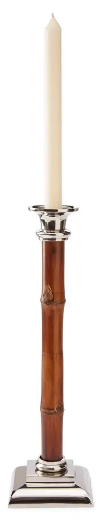 14" Bamboo Candlestick, Brown/silver