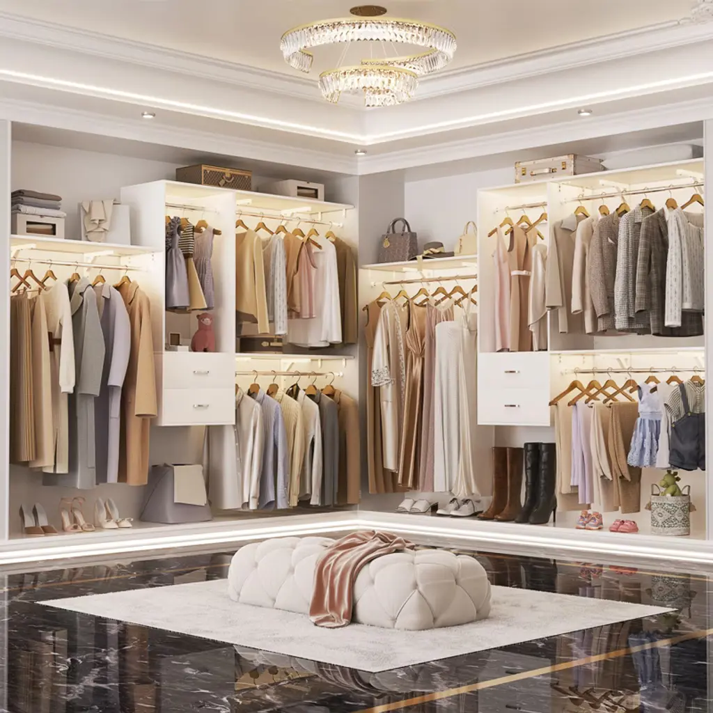 Aheaplus Closet System With 2 Drawers,wardrobe Clothes Organizer With 4 Hanging Rods