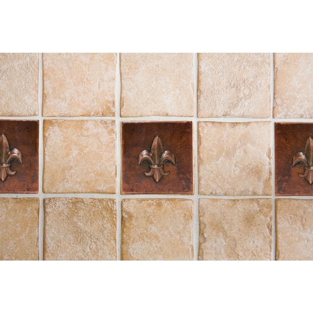4" X 4" Hammered Copper Fleur De Lis Tile - Quantity 8 (T4dbf_pkg8) - Oil Rubbed Bronze