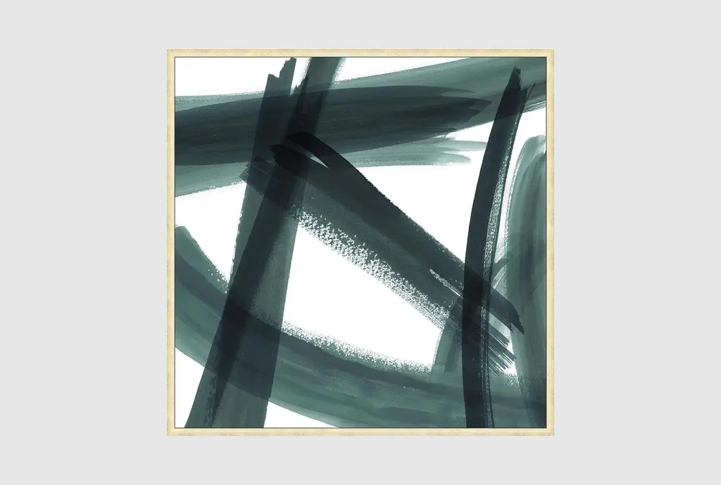 47x47 Abstract Green Brush Strokes Ii Square | Gold Champagne Frame | Framed Art | Print | Made In The Usa