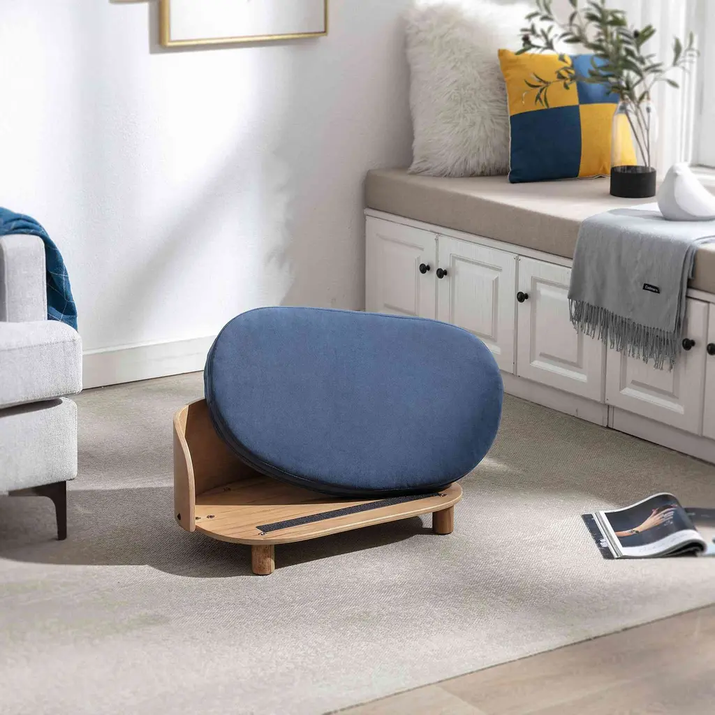 Dog Bed Pet Sofa With Solid Wood Legs And Bent Wood Back, Velvet Cushion - Grey