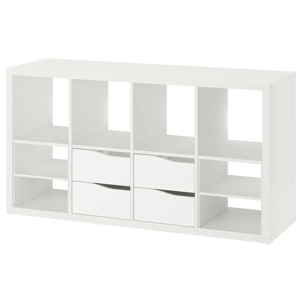 Kallax Shelving Unit - With 4 Drawers With 2 Shelf Inserts/wave Shaped White 57 5/8x30 1/8 "