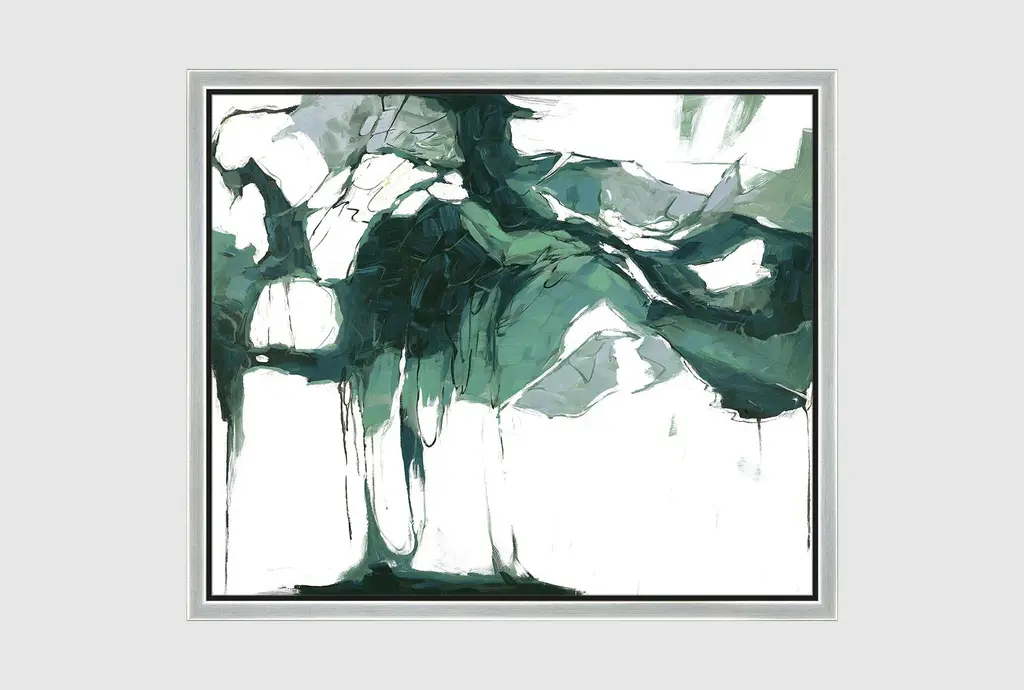 26x22 Abstract Emerald Isle Rectangle | Silver Frame | Framed Art | Print | Made In The Usa | Horizontal