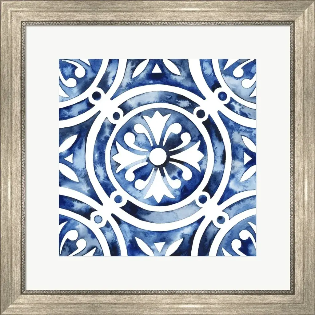 Grace Popp 'Cobalt Tile Iv' Framed Art - Plastic - Champagne