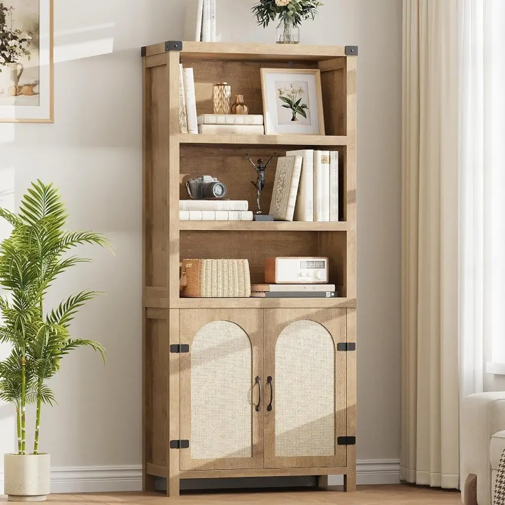 Tall Bookshelf With Storage, Bookcases And Bookshelves With Doors, 5 Tier Storage Cabinet For Home Office, Living Room