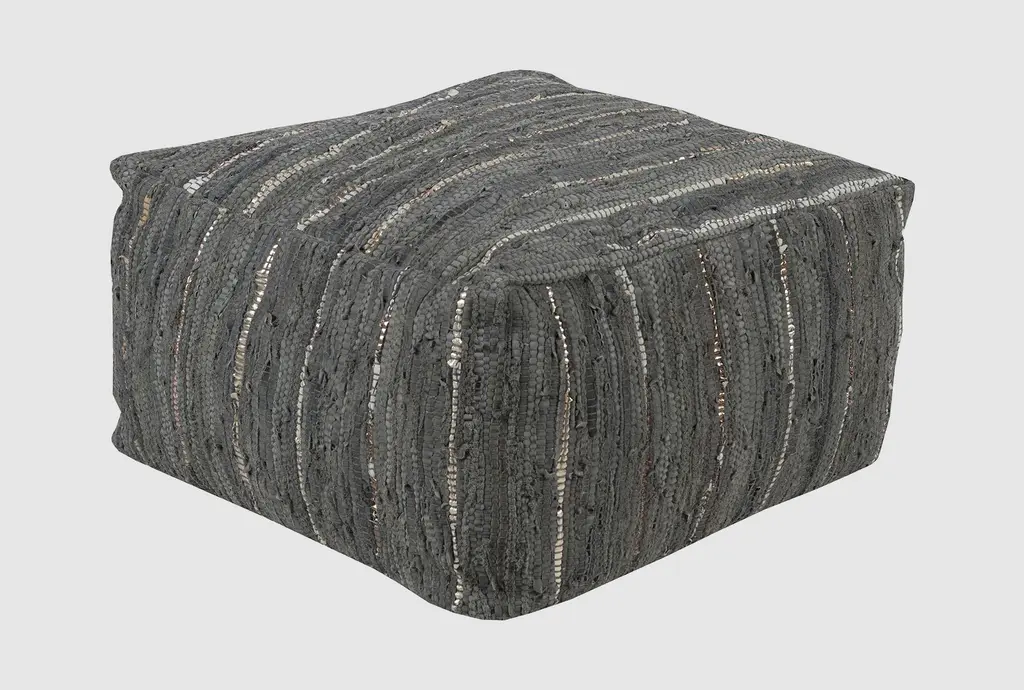 Pouf-Black White Grey Woven Leather Fiber | Square By Surya