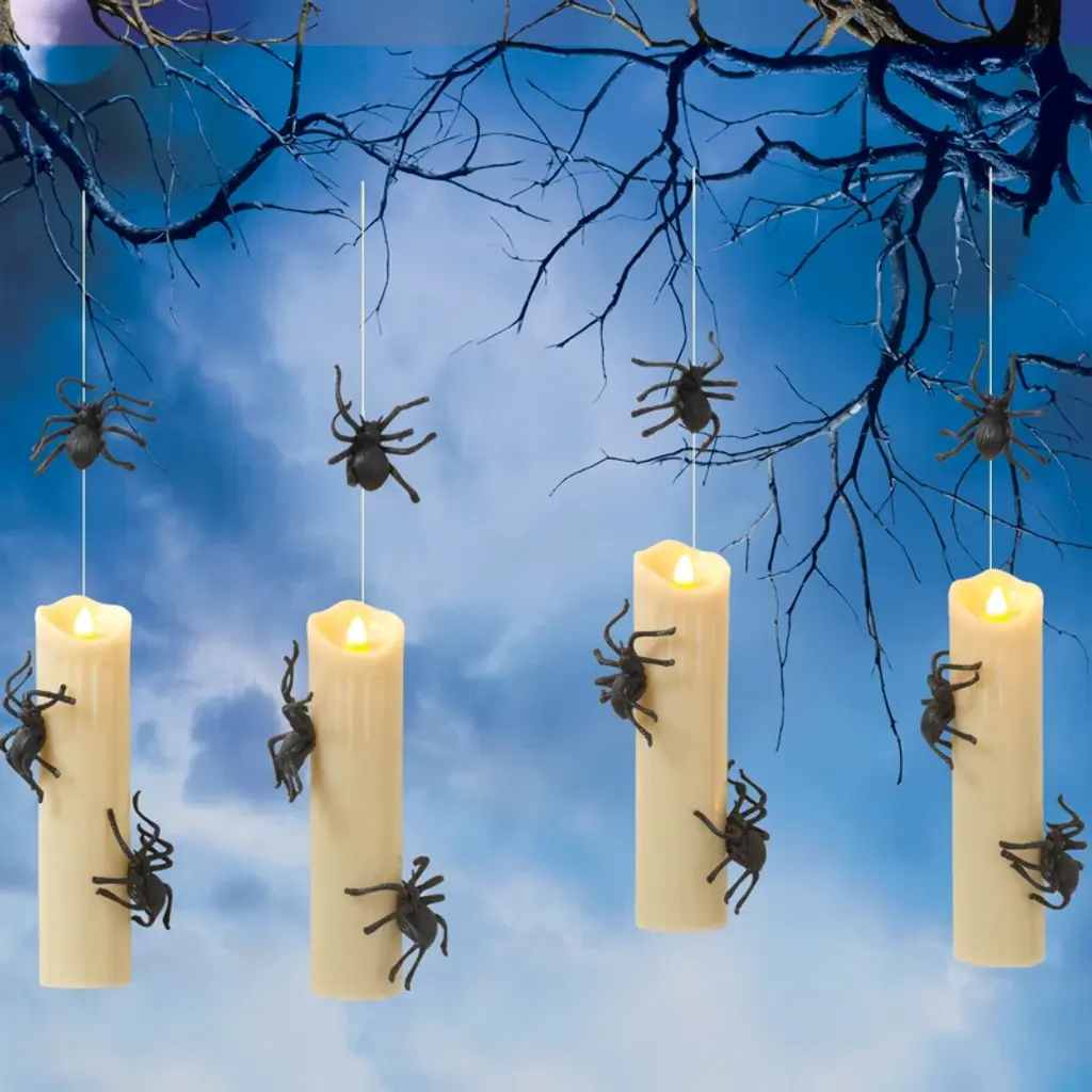 Set Of 4 Floating Halloween Spider Candles With Remote Timer