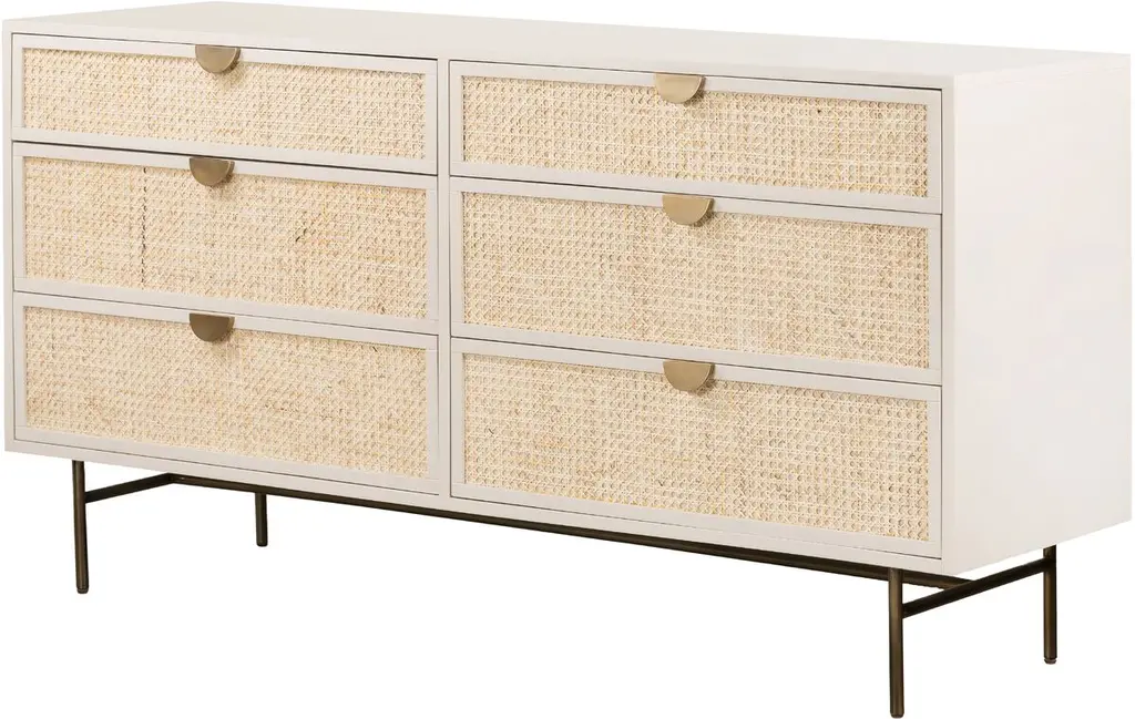 Amora 6-drawer Dresser, Cane/alabaster