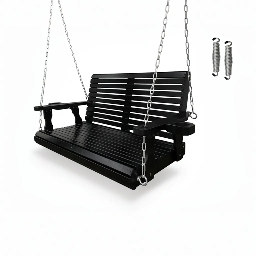 Fortune Candy Wooden Porch Swing 2-seater For Outdoor Patio Garden Yard (Black - 4 Ft.)