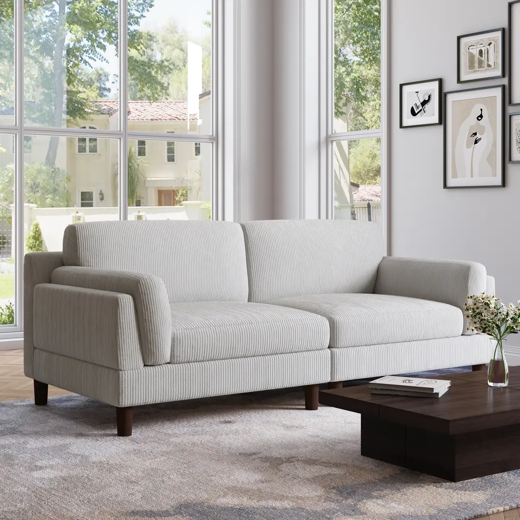 90 Inch Deep Seat Sofa Comfy Couch For Living Room - Beige