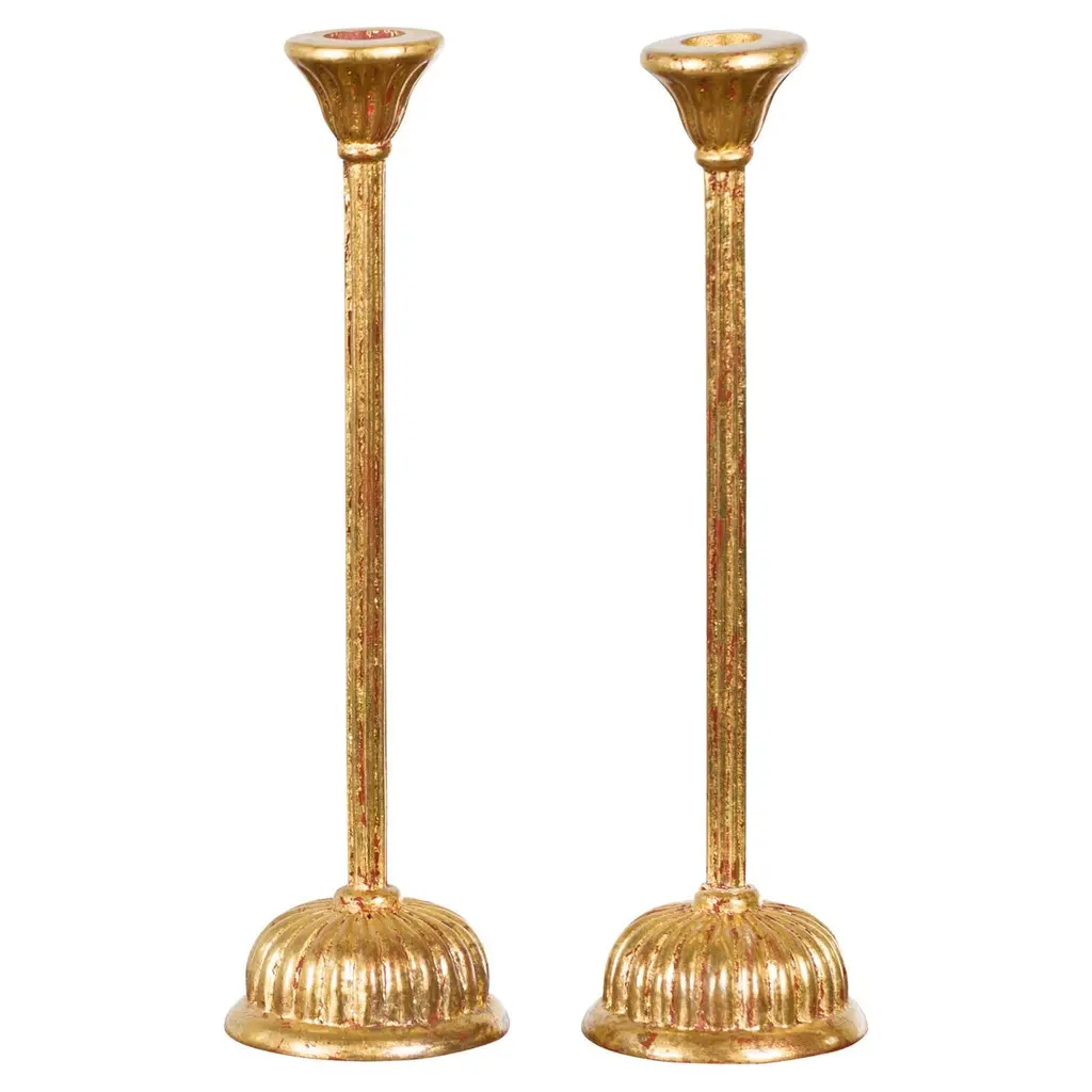 Pair Of Japanese Hinamatsuri Gold Lacquered Candleholders With Lotus Bobèches