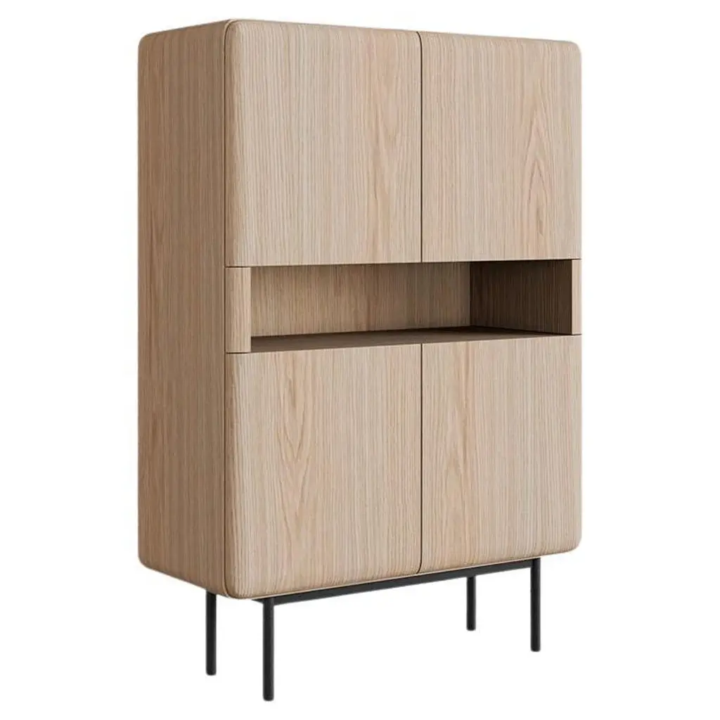 Contemporary Cabinet With 4 Doors And Open Central Shelf In Natural Oak Finish