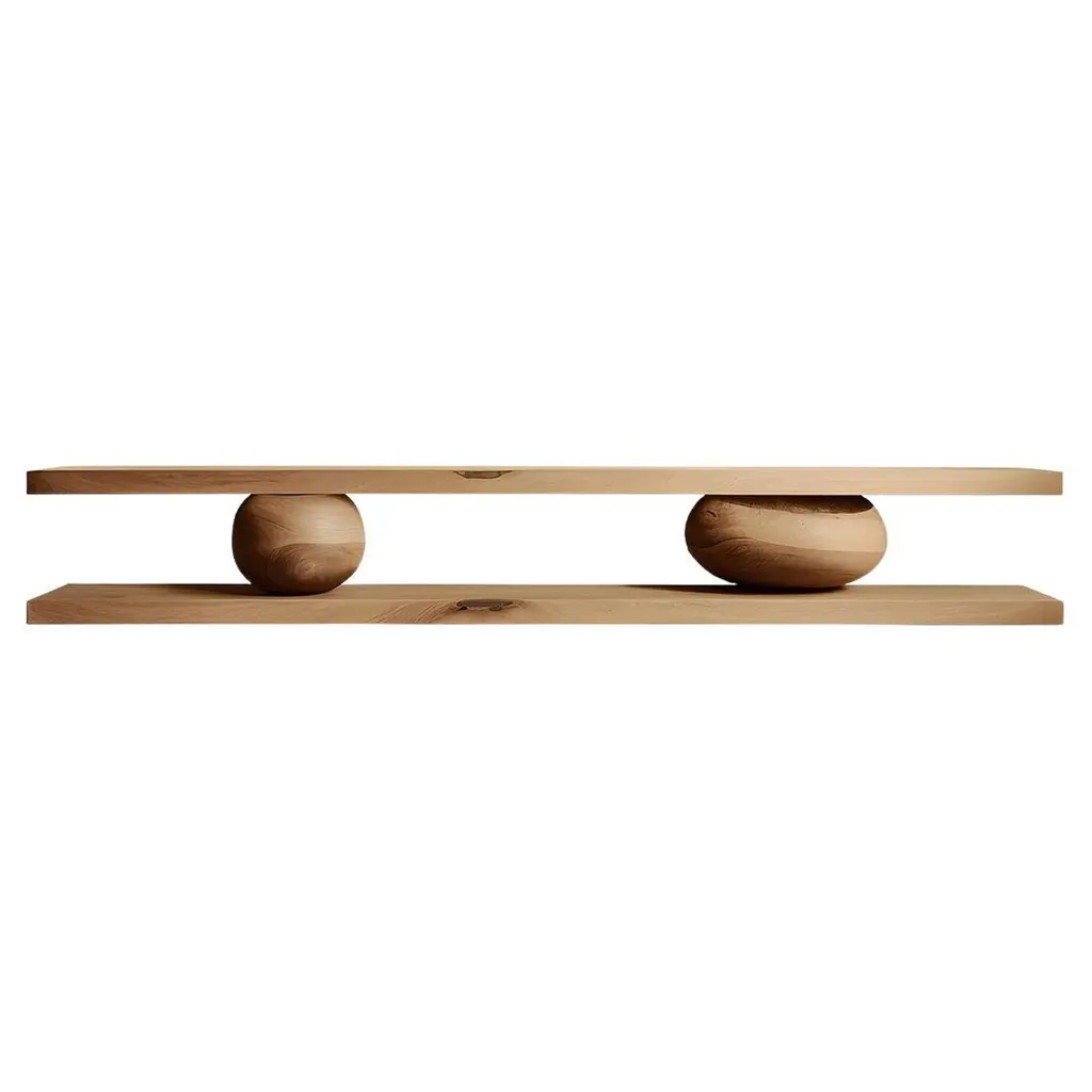 2 Large Floating Shelves With 2 Sculptural Wooden Pebble Sereno By Joel Escalona