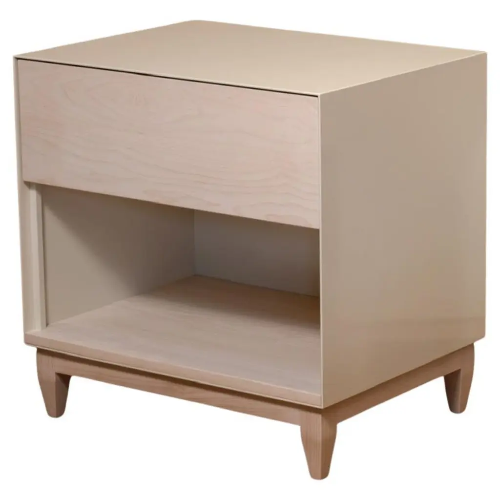 Oxide Side Cabinet Or Nightstand In Bleached Maple And White Powder Coated Steel