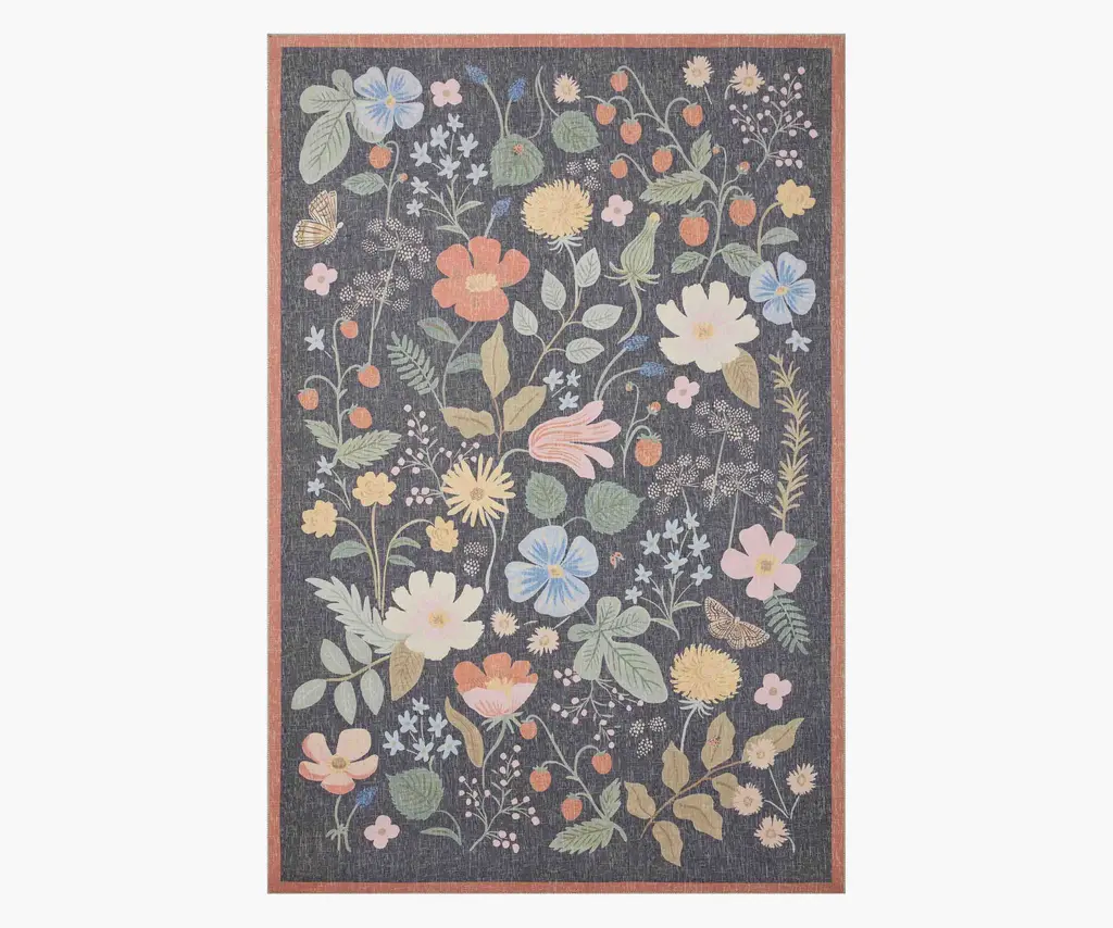 Cotswolds Strawberry Fields Power Loomed Rug - Black