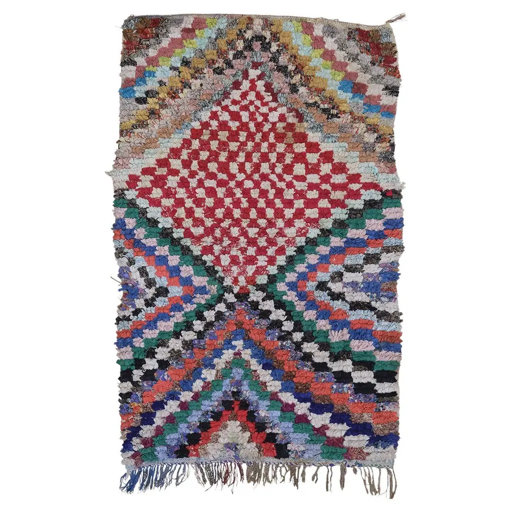 3’7” X 5’9” Bou 02 Multicolor Handmade Moroccan Cotton/wool Boucherouite Rug