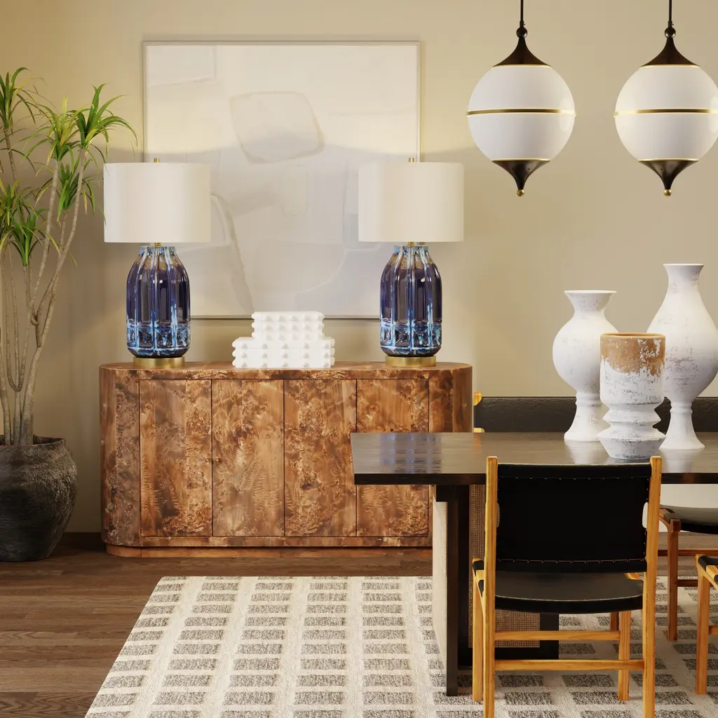 Harp & Finial Albany Table Lamp - Navy Reactive Glaze On Ceramic Body With Brass Metal Base - Beige Shade - Navy Reactive Glaze, Brass