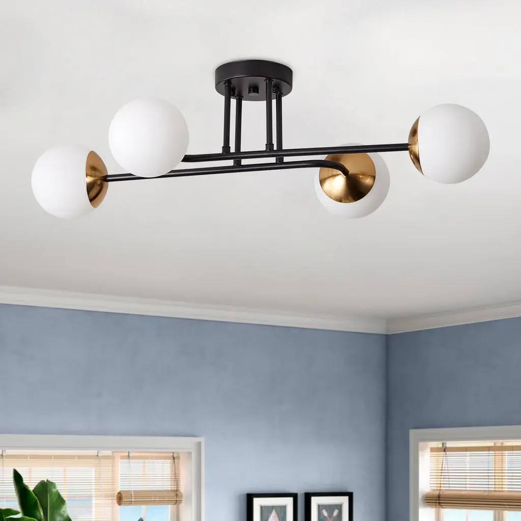 Modern Sputnik Glass Style Semi Flush Mount Lighting Fixture - 4-Light: 4.52" W X 27.55" D X 4.52" H
