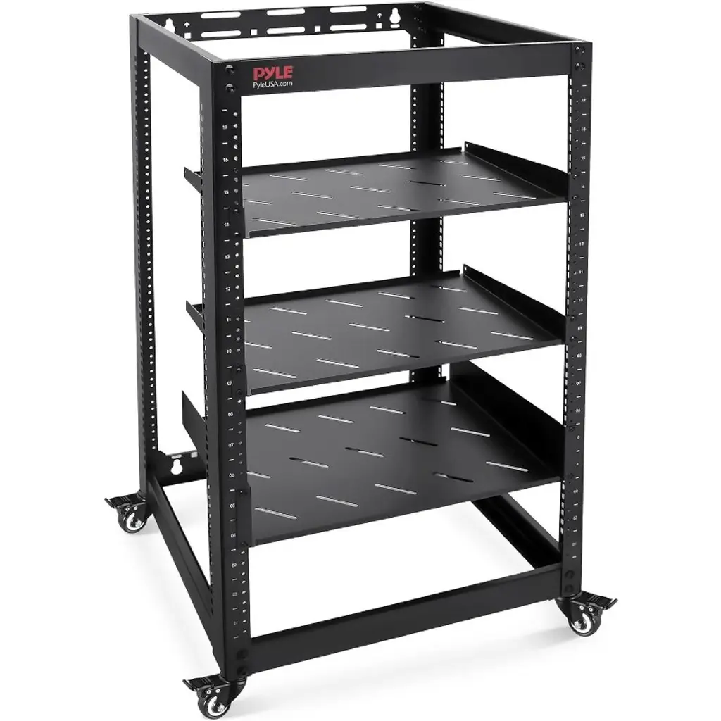 Pyle 20u Open Frame Network Cabinet - Heavy Duty Steel Rack For Servers & Av Gear (Plrs20uw) - Black