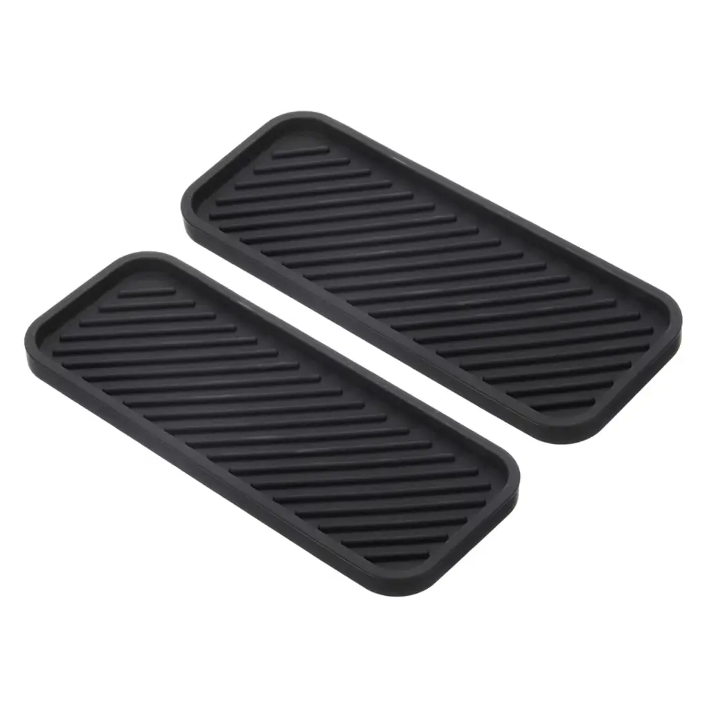 Unique Bargains Waterproof Soft Silicone Bathroom Kitchen Organizer Tray 2 Pcs Black