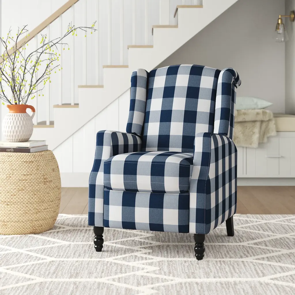 Celia Upholstered Manual Recliner With Classic Wing Back And Solid Vase-Shape Wooden Legs