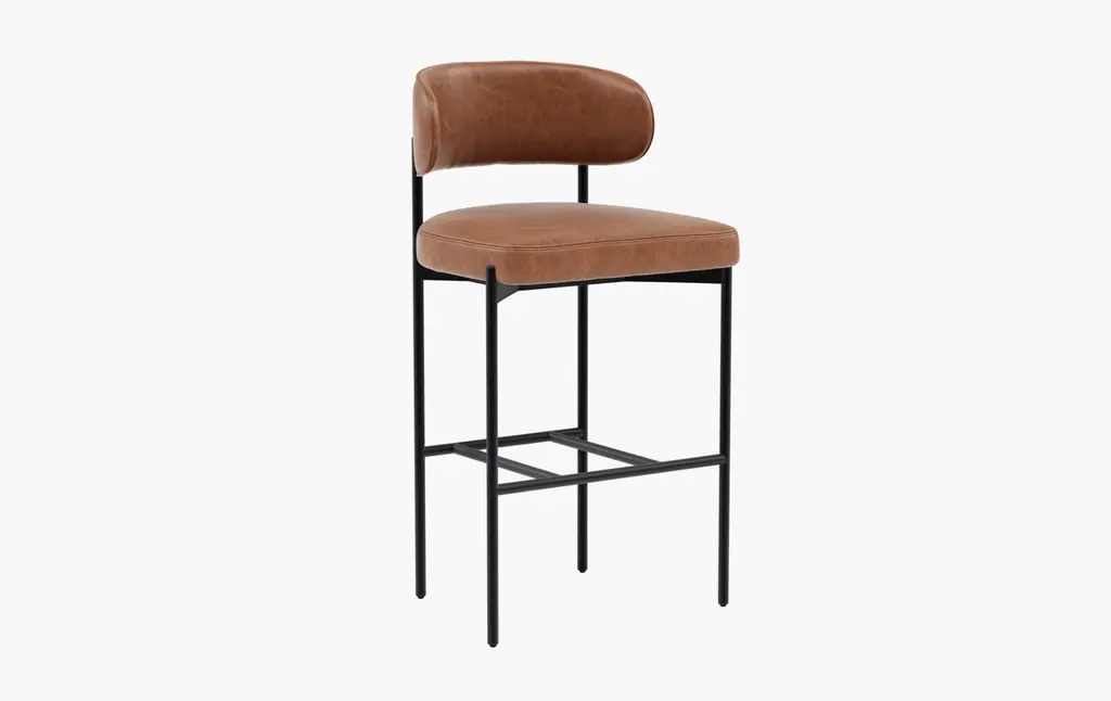 Hollis Leather Metal Framed Upholstered Bar Stool