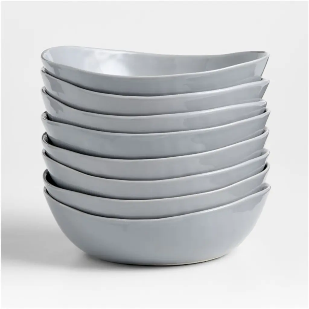 Mercer Grey Porcelain Low Bowls, Set Of 8