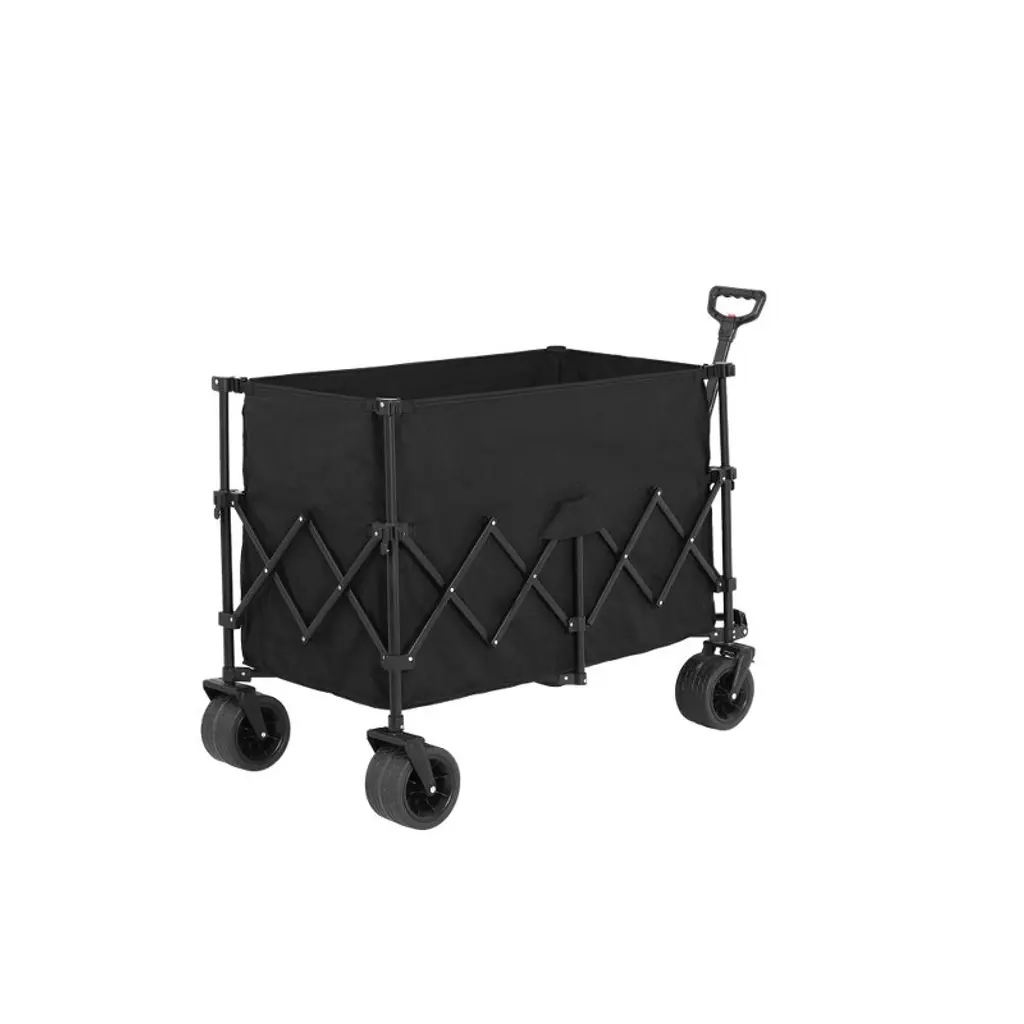 Xinghanzhenxuan Black Folding Utility Garden Cart With Big Wheels, Beach Wagon With Big All-terrain Beach Wheels, Drink Holders