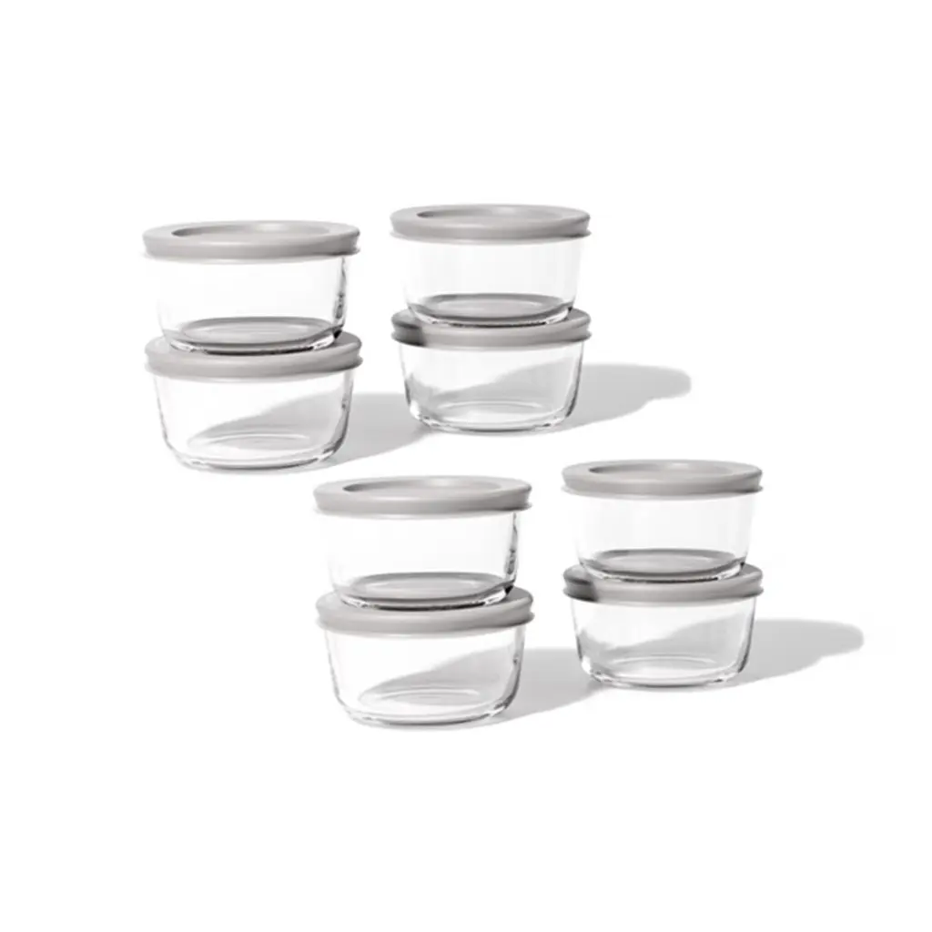 Glass Food Storage Containers Set - Round, 1-Cup (8oz) Bpa-Free, Microwave & Oven Safe, Airtight Lids - 16 Piece Set (8 Containers + 8 Lids) - Grey
