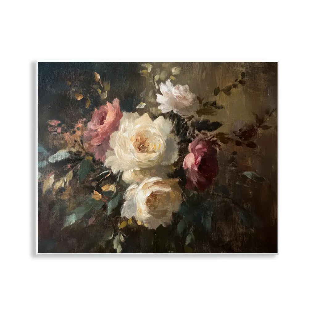 Stupell Dark Still Life Roses Wall Plaque Art Design By Petal Prints Design - 14 X 11