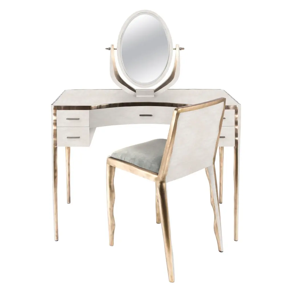 Parchment Vanity With Bronze-Patina Brass Details By R & Y Augousti