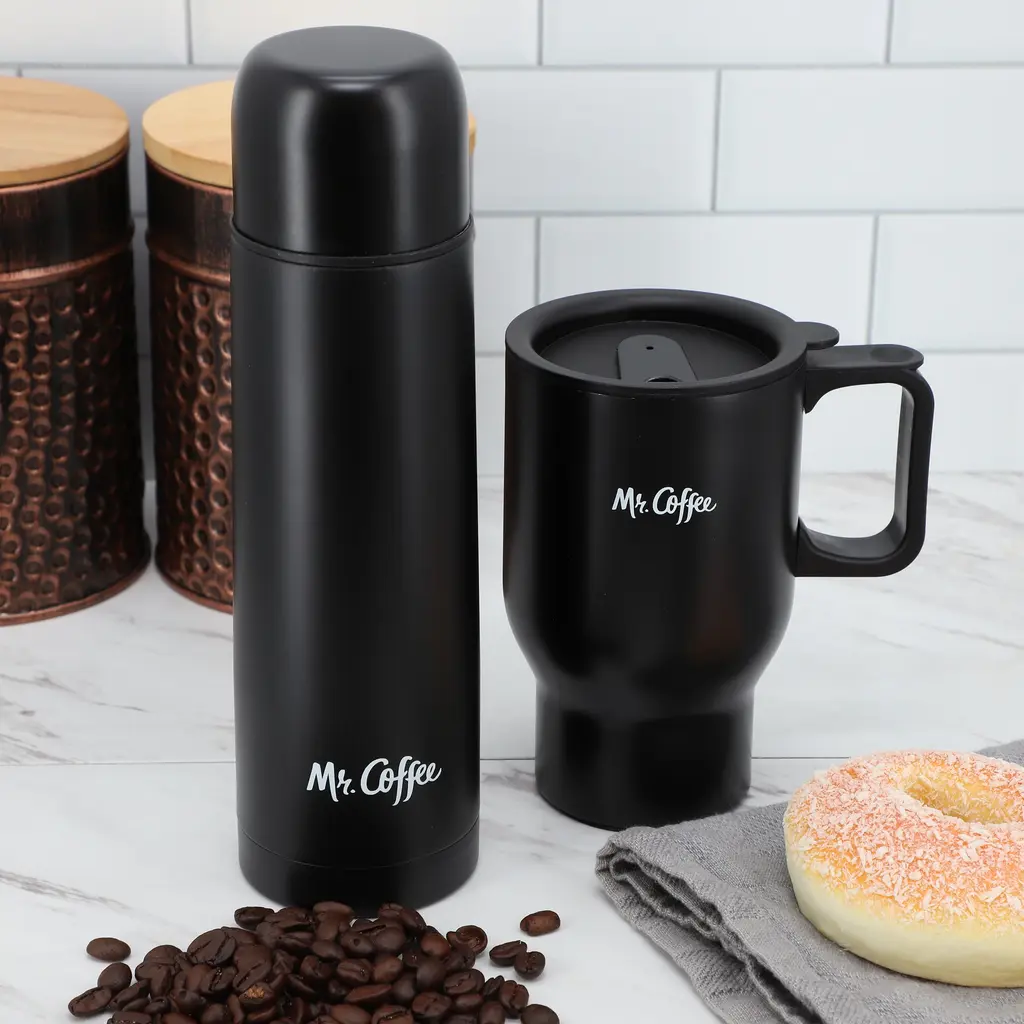 2 Piece Thermal Bottle And Travel Mug Set In Black - Black