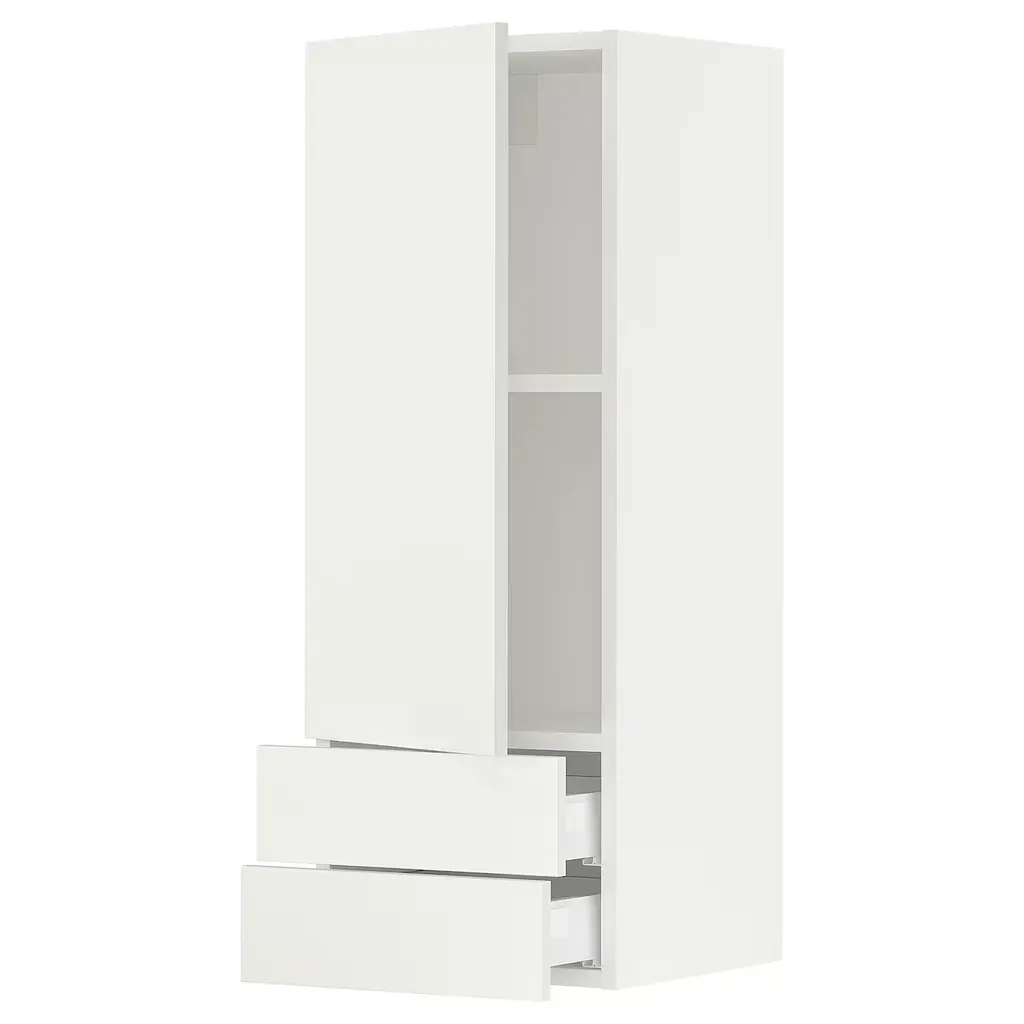 Sektion Wall Cabinet With Door/2 Drawers - White/vallstena White 15x15x40 "
