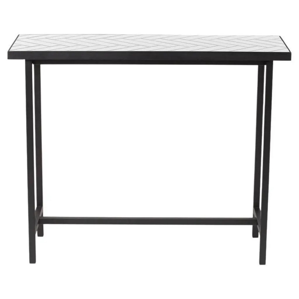 Herringbone Tile Console Table White Tiles Black Steel By Warm Nordic