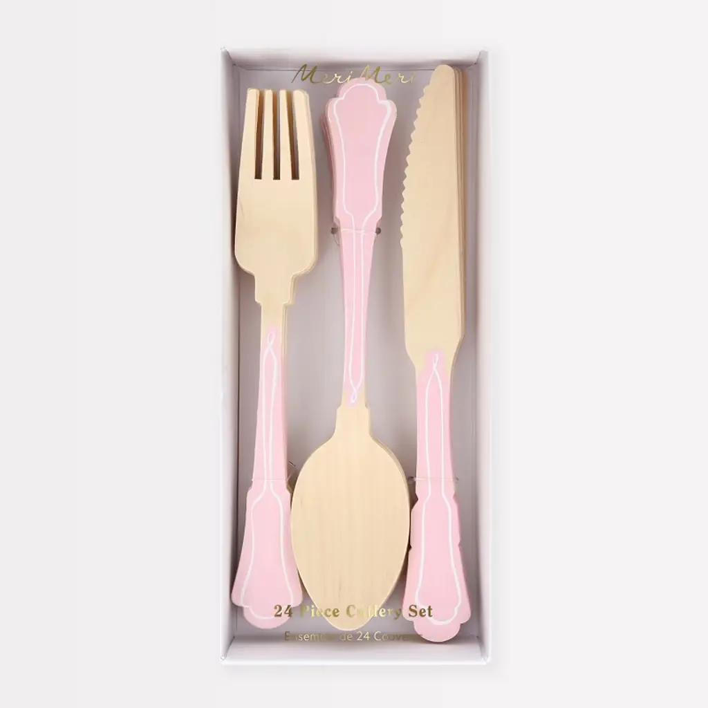 Meri Meri Elegant Pink Wooden Cutlery Set (Pack Of 24)