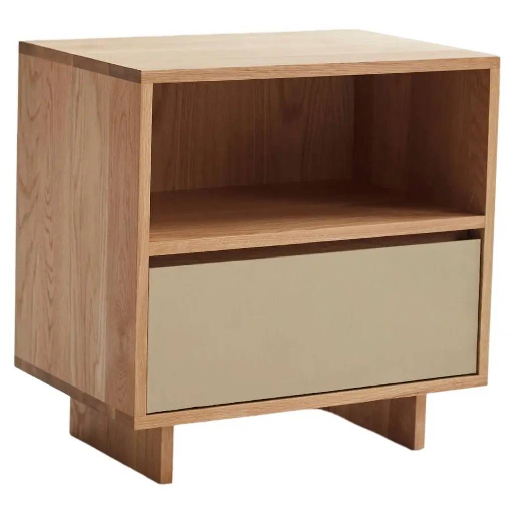 Handcrafted Follis White Oak Leather Fronted Nightstand By Mary Ratcliffe Studio