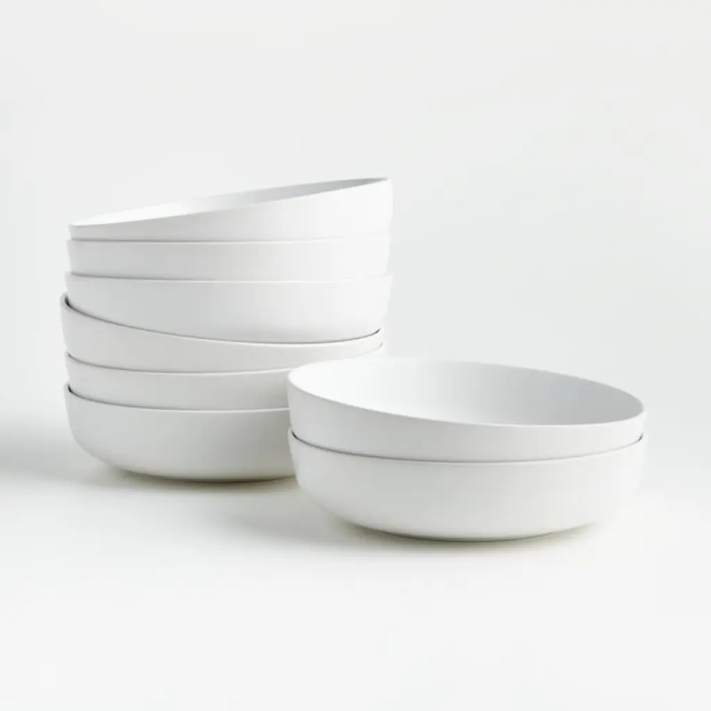 Wren Matte White Low Bowls, Set Of 8