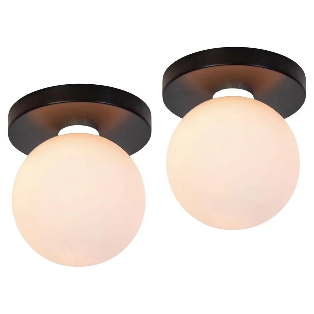 Pair Of Globe Flush Mounts By Research.lighting, Black, 5In Glass, Made To Order