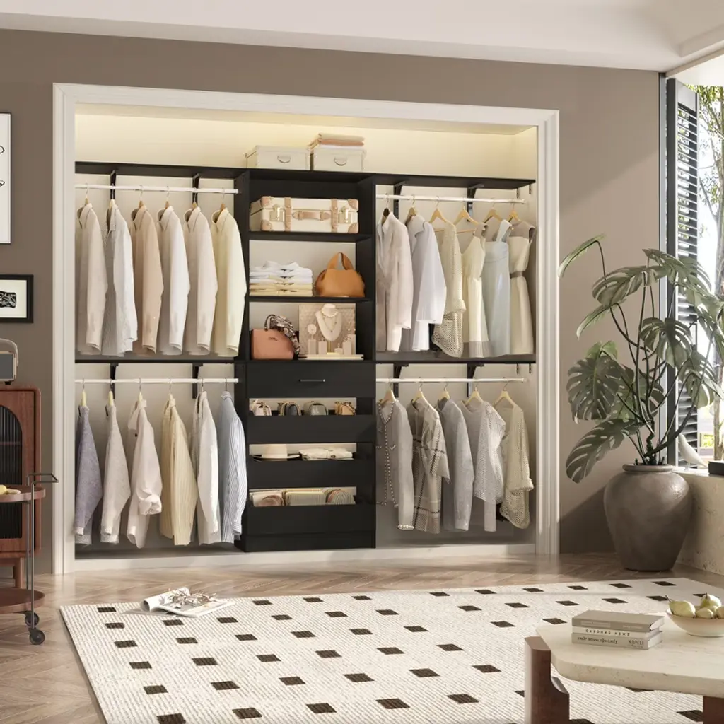 Aheaplus 96'' Closet System With 4 Drawers And Shelves