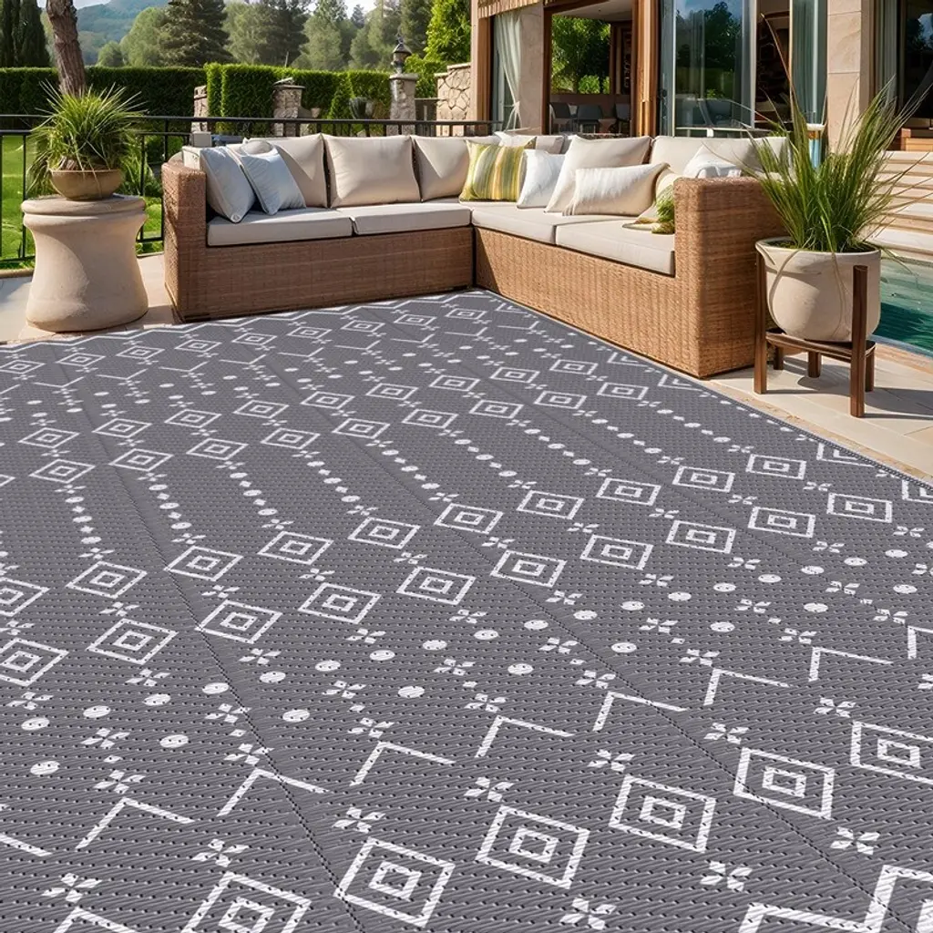 8' X 10' Reversible Outdoor Rug – Waterproof Plastic Straw Mat - 5' X 8'