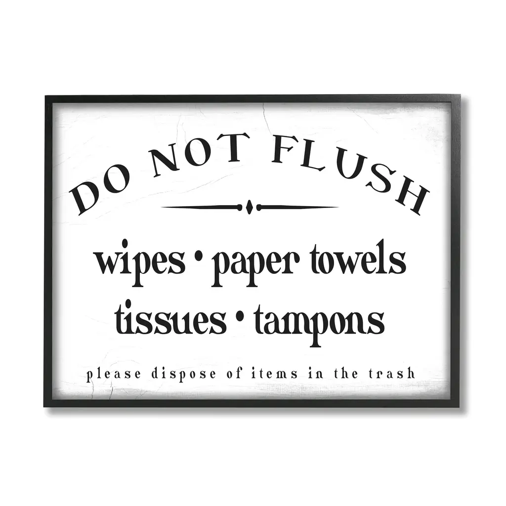Stupell Don't Flush Disposable Garbage Items Bathroom Sign Framed Wall Art - White - 11 X 14 - Black