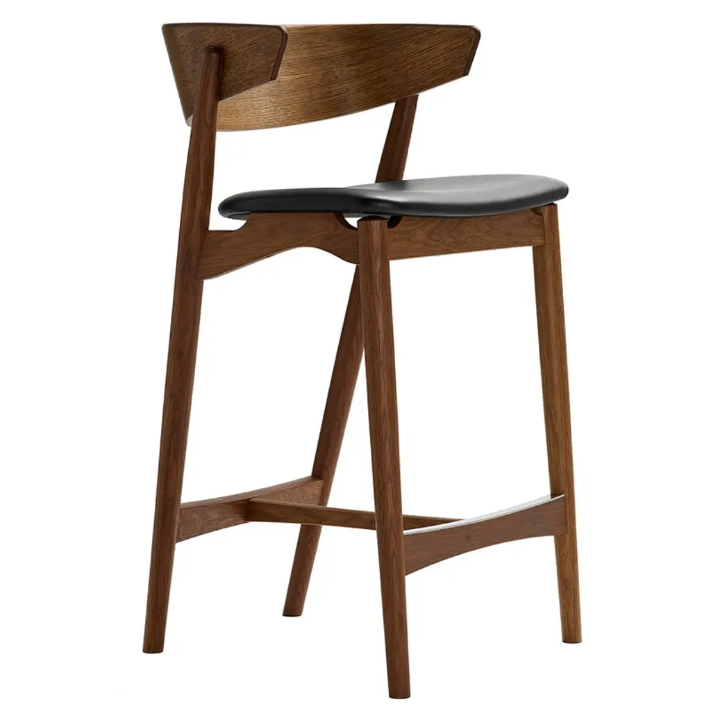 No 7 Bar Stool, 65 Cm, Smoked Oak - Black Leather