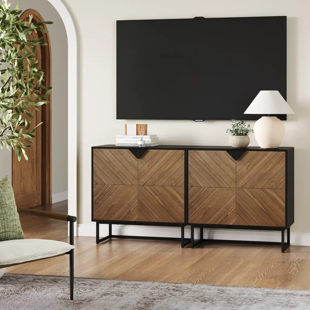 Brushed Fir Tv Console Credenza (Set Of 2)
