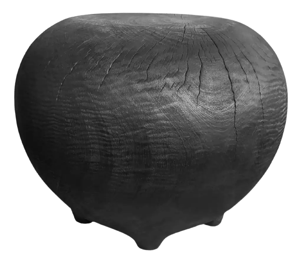 Solid Sculptural Mango Wood Side Table Burnt Finish Modern Organic