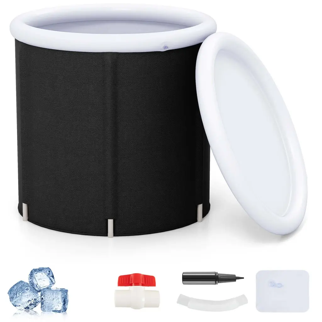 66 Gal Capacity Ice Bath Tub For Adult Outdoor Ice Plunge Tub W/ Lid - Black+white