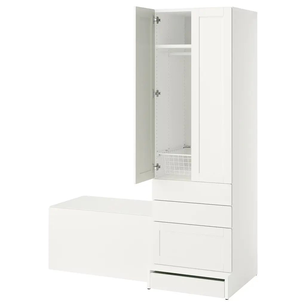 Småstad / Uppföra Storage Combination - White With Frame/with Bench 59x25 5/8x77 1/8 "
